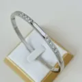 Elegante bracciale in acciaio al titanio da 4 mm con zirconi e inserto bianco fine. - Stile Conchiglia con Zirconia / Argento