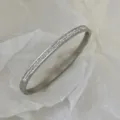 Bracciale rigido in acciaio al titanio argento con doppi zirconi - Modello con strass pavé a doppia fila / Argento