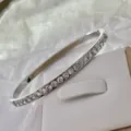 Elegante bracciale rigido in acciaio inossidabile argento da 4 mm con zirconi trasparenti - Bracciale rigido con zirconi a barra da 4 mm / Argento