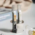 Edelstahl Kuchengabeln Set mit Aufbewahrungshalter, elegante Gabeln für Küche und Party. - Aufbewahrungsregal / Einzelverkauf / Silber