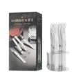Juego de 6 tenedores para fruta de acero inoxidable 304 con soporte elegante caja - Juego de Almacenamiento de Tenedores de Fruta / 6 Piezas + Soporte + Caja / Plateado