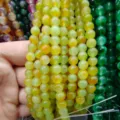 Colorful chalcedony bead detail shot showing glossy gemstone round beads for DIY bracelet jewelry making accessories - Yellow Style 1
