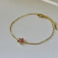 18k gold plated stainless steel bracelet featuring a delicate pink crystal flower charm - 8mm Light Pink Flower Bracelet