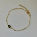 Elegant 18k gold plated titanium steel bracelet with green five-petal flower pendant - 8mm Dark Green Flower Bracelet