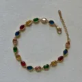 Colorful oval zircon spliced bracelet in gold stainless steel - Oval Rhinestone / Colorful