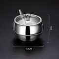 Premium 304 stainless steel seasoning jar with glass lid and spoon, 7.9cm wide 168g - Single Piece / 1 Piece/Pack (With Spoon)