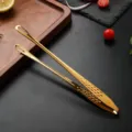 Gold stainless steel food tong 24cm kitchen barbecue serving tong with hammer pattern design. - 10" BBQ Tongs (Gold, 24cm)