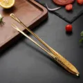 Gold stainless steel food tong, 28cm long barbecue buffet tong, durable kitchen cooking tool. - 12" BBQ Tongs (Gold, 28cm)