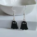 Boucles d'oreilles pendantes fantôme noir mignon pour bijoux à thème Halloween - Pendentif Seul (Sans Chaîne) / Noir