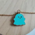 Cute light blue cartoon ghost pendant necklace with gold link chain on light wood - Pendant Only (Without Chain) / Sky Blue