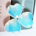 Blue crystal heart-shaped ornament, smooth and translucent detail view for home decor. - Artificial Opalite