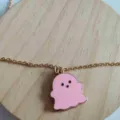 Cute pink cartoon ghost enamel pendant necklace with gold chain for Halloween jewelry gift - Pendant Only (Without Chain) / Pink 2