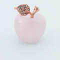 Figurine pomme en cristal rose naturel avec feuille strass or rose décoration bureau - Quartz rose