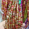 Colorful chalcedony loose beads half-finished round beads DIY bracelet jewelry making accessories - Green and Blue Embroidery (03)