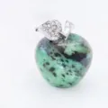 Magnifique ornement de pomme en cristal vert avec feuille argentaee et strass scintillants. - Fluorine Verte