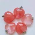 Hermoso colgante de corazón de cristal rosa piedra natural dije collar accesorio para joya - Rojo Sandía (Sintético)