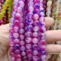 Colorful chalcedony loose beads dual-color round gemstone beads for DIY jewelry making. - Pink Purple