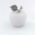 Natural crystal apple figurine stone ornament with rhinestone leaf for home decor gift. - White Jade
