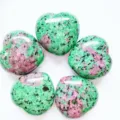 Natural stone crystal heart ornament, ruby zoisite polished gemstone peach hand piece, 3cm - Ruby Zoisite