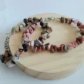 Natural stone chip bracelet irregular crystal gemstone jewelry for women with lobster clasp chain - Rhodonite