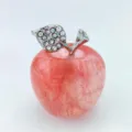 Natural pink crystal apple ornament with diamond-encrusted leaf, elegant home decor gift. - Watermelon Red (Synthetic)