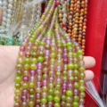 Multicolor chalcedony loose beads for DIY bracelet jewelry making, semi-finished gemstone round bead strands. - Pink and Green 1