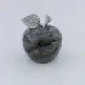 Natural stone crystal apple ornament with sparkling rhinestone leaf for home decor gift. - Black Flash