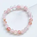 8mm natural pink crystal beaded bracelet for women, sweet rose quartz gemstone jewelry item - Red Glue Flower
