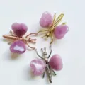 Natural crystal stone butterfly dragonfly ornament heart metal craft home decor detail - Gold / Lilac