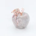 Natural stone apple figurine with rose gold rhinestone leaf, perfect home decor gift. - Pink Zebra Stone