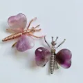 Natural crystal butterfly stone ornament metal craft heart shape crystal desk decor - Amethyst / Gold