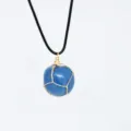 Collier pendentif en agate de pierre naturelle bleue avec cordon en cuir noir - Aventurine Bleue