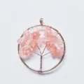 Pendentif Arbre de Vie en Cristal, Pierrettes de Quartz Rose, Bijou Fil d'Argent Style - 3cm / Rouge Pastèque (Synthétique)