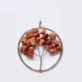 Wire wrapped tree of life pendant with natural golden sandstone crystal chips for necklace. - Goldstone (Synthetic)