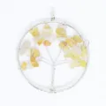 Crystal Tree of Life Pendant Yellow Stone Wire Wrapped Necklace Variant Charm Jewelry - Topaz