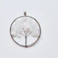Natural White Crystal Stone Tree of Life Pendant Wire Wrapped Silver Round Necklace - Opal (Synthetic)