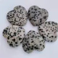 Natural Dalmatian jasper heart crystal pocket stone, polished healing gemstone for love decor. - Spotted Stone