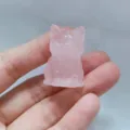 Natural Rose Quartz Crystal Cat Figurine 3cm Gemstone Animal Carving Ornament SKU - Rose Quartz