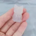 Natural rose quartz cat crystal carving gemstone miniature animal craft DIY decor figurine. - White Crystal
