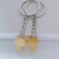 Natural crystal mushroom keychain cute pendant bag accessory mini metal key ring style - Beige Jade