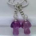 Natural crystal mushroom keychain cute charm bag pendant metal ring jewelry accessory - Amethyst