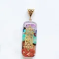 Natural stone resin chakra crystal pendant with sacred geometry metal grid for healing necklace. - Size 7 Without Cord