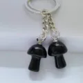 Natural crystal mushroom keychain pendant cute black stone bag charm keyring accessories - Obsidian