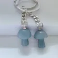 Natural crystal mushroom pendant cute keychain bag charm accessory miniature key ring gray - Blue Aventurine