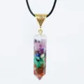 Crystal resin hexagonal pillar pendant necklace with multi-color stones and black cord. - 3 (With Rope)