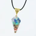 Natural Stone Resin Hexagonal Cone Pendant Seven Chakra Healing Orgone Crystal Necklace - 4 (With Rope)