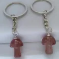 Natural crystal mushroom keychain cute bag pendant mineral gemstone key ring charming - Strawberry Quartz