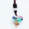 Heart-shaped crystal chips resin pendant necklace with copper spiral chakra stone jewelry - Heart-Shaped (With Rope)