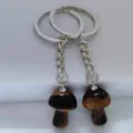 Natural crystal mushroom keychain cute bag charm pendant miniature key ring accessory - Tiger's Eye