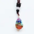 Colorful crystal chip resin teardrop pendant necklace with copper spiral reiki energy stone - Teardrops with Cord